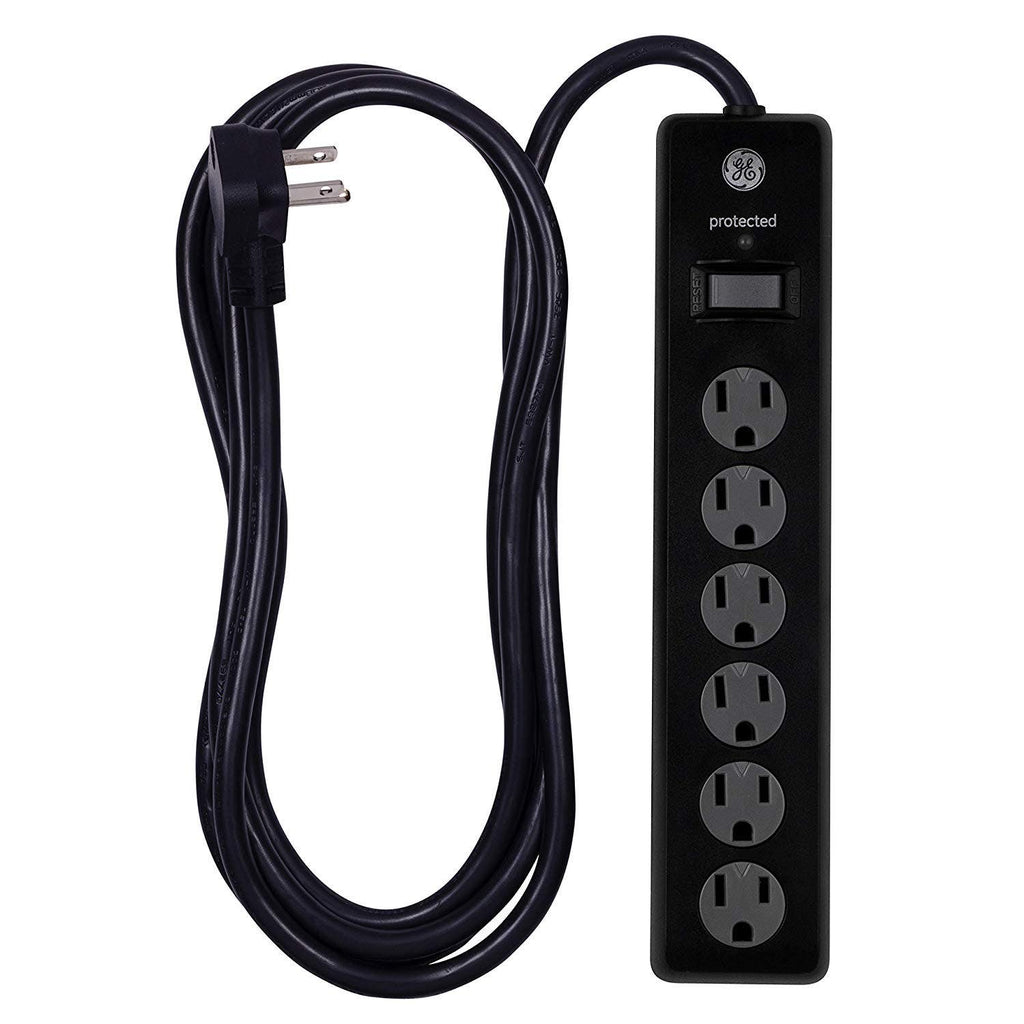 GE 6-Outlet 10ft. Surge Protector With Twist-To-Close Safety Covers, Black