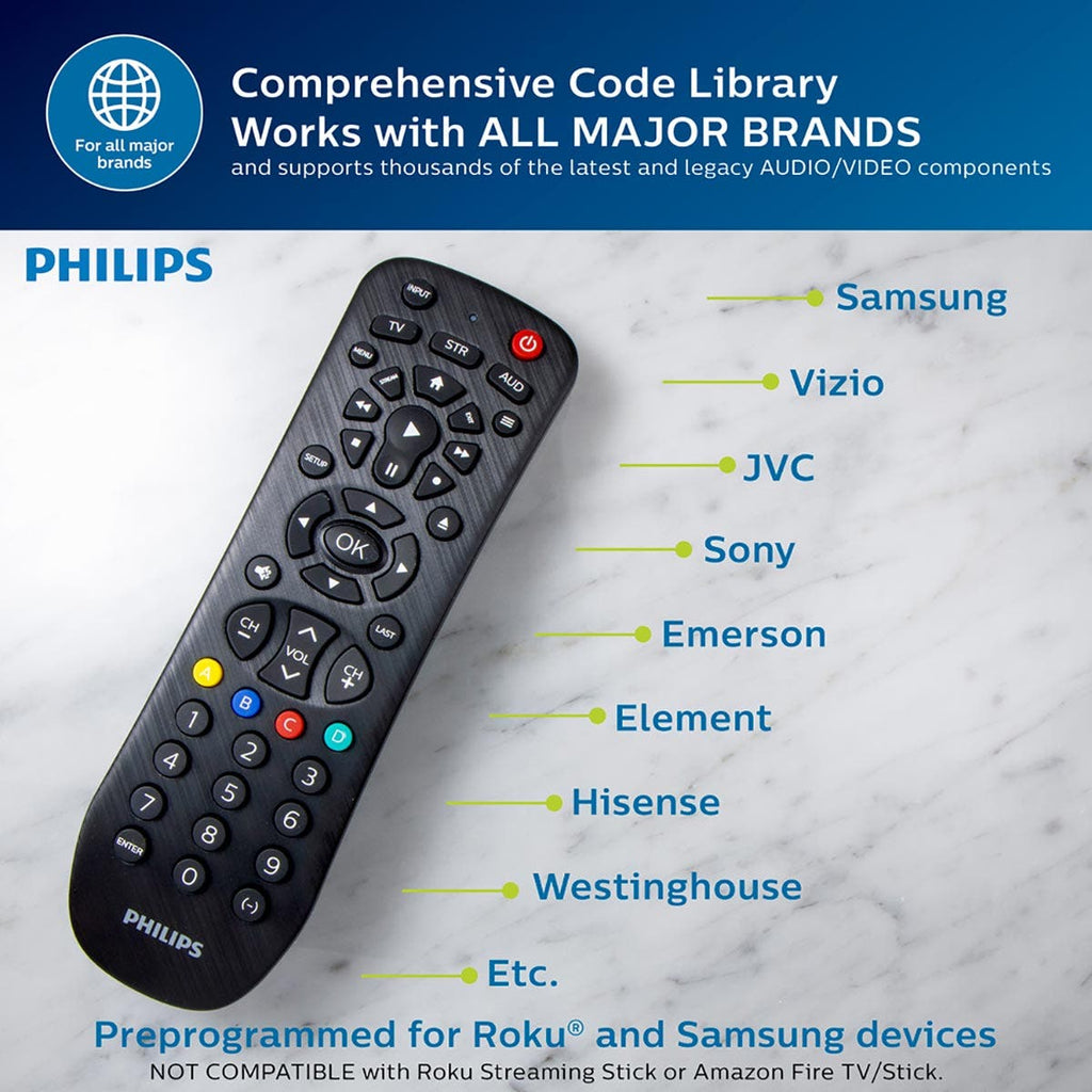 Philips 3-Device Universal Remote, Brushed Black