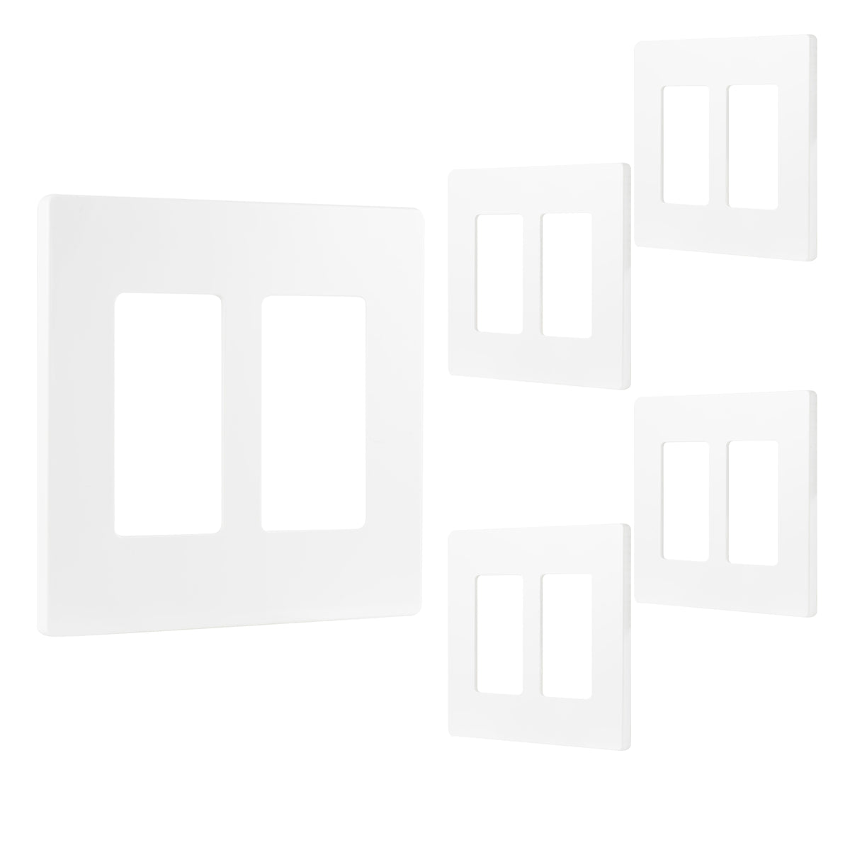Power Gear Double Rocker Screwless Light Switch Wall Plate, 5 Pack, White