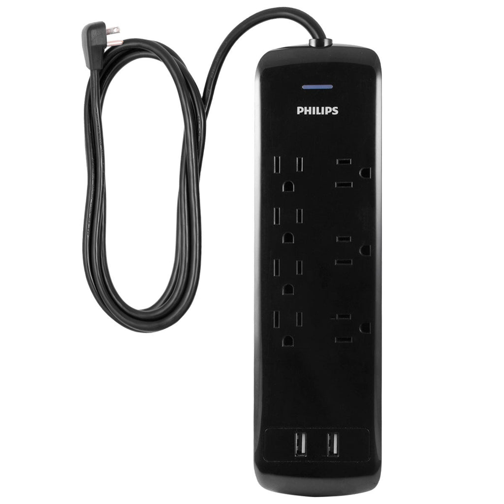 Philips 7-Outlet 2-USB 4ft. Surge Protector, Black