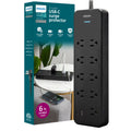 Philips 9-Outlet 6ft. 1 USB-A 1 USB-C Surge Protector With Adapter-Spaced Outlets, Black