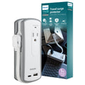 Philips 2-Outlet 2-USB Travel Charging Station with Surge Protection, White/Gray