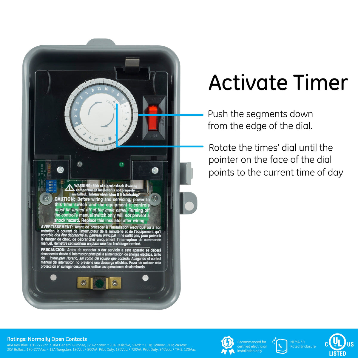 GE Outdoor Heavy-Duty 24-Hour Mechanical Box Timer Switch with Universal Voltage, Gray