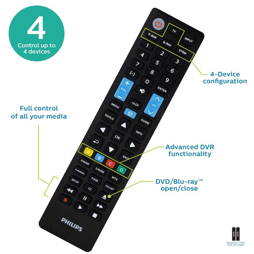 Philips 4-Device Universal Samsung Replacement Remote, Black