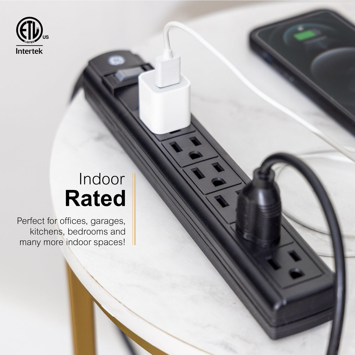 GE 6-Outlet 3ft. Surge Protector, 2 Pack, Black
