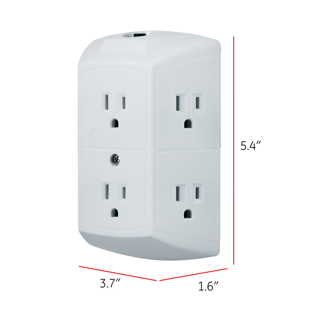 GE 6-Outlet Wall Tap with Resettable Circuit Breaker, White