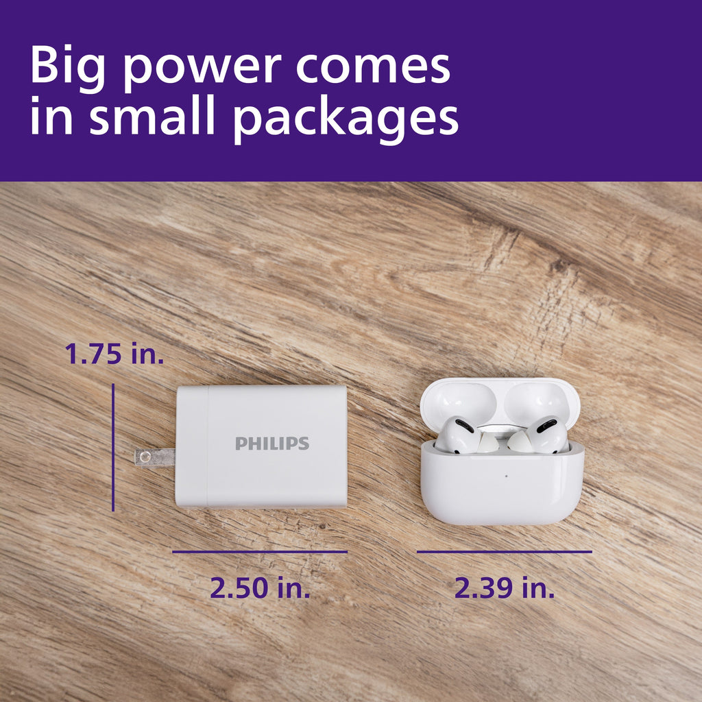 Philips 1 USB and 2 USB-C Wall Charger with Power Delivery, White