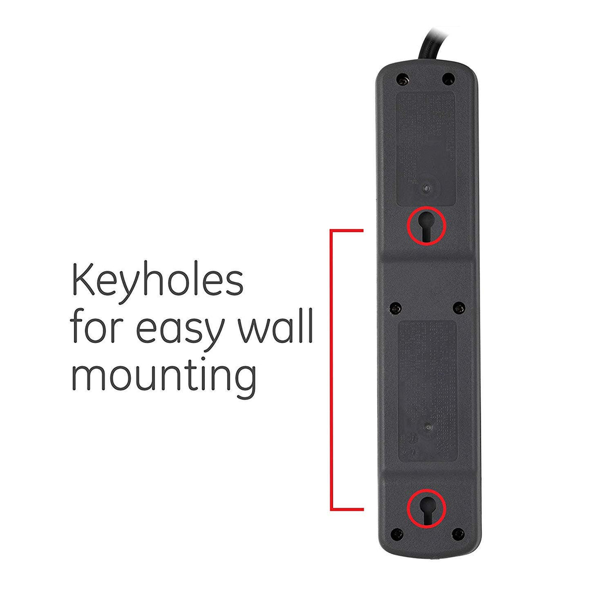 GE 6-Outlet 8ft. Surge Protector with Twist-to-Close Safety Covers, Black