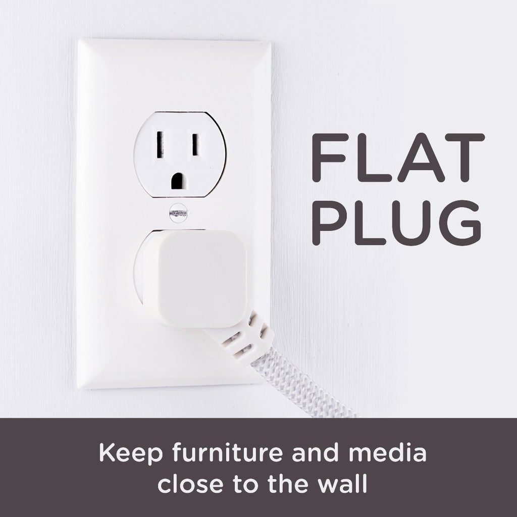 Cordinate 3-Outlet 2ft. Braided Extension Cord with Flat Plug, White/Gray