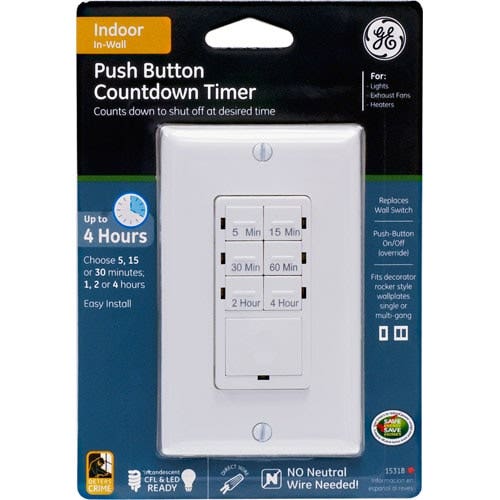 GE Indoor In-Wall Digital Timer, White