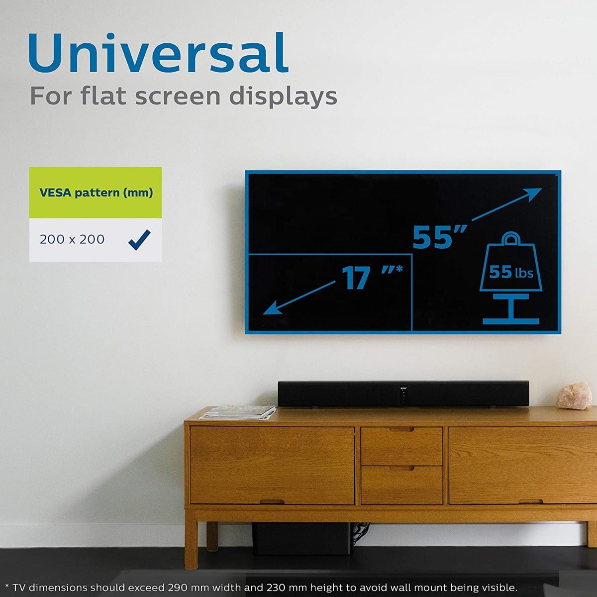 Philips Fixed TV Wall Mount, Up to 55in., Black