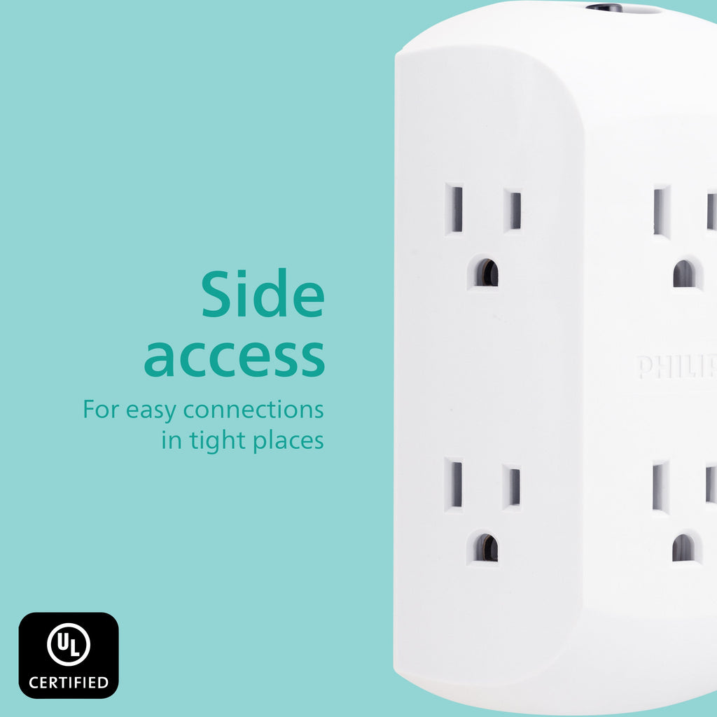 Philips 6-Outlet Wall Tap with Resettable Circuit Breaker, White