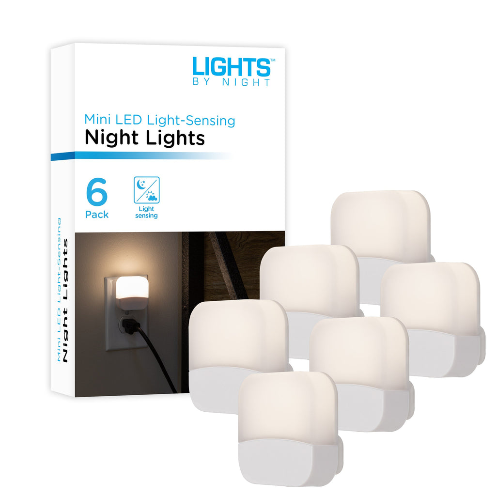 Lights by Night Mini Light Sensing LED Night Light, 6 Pack, White