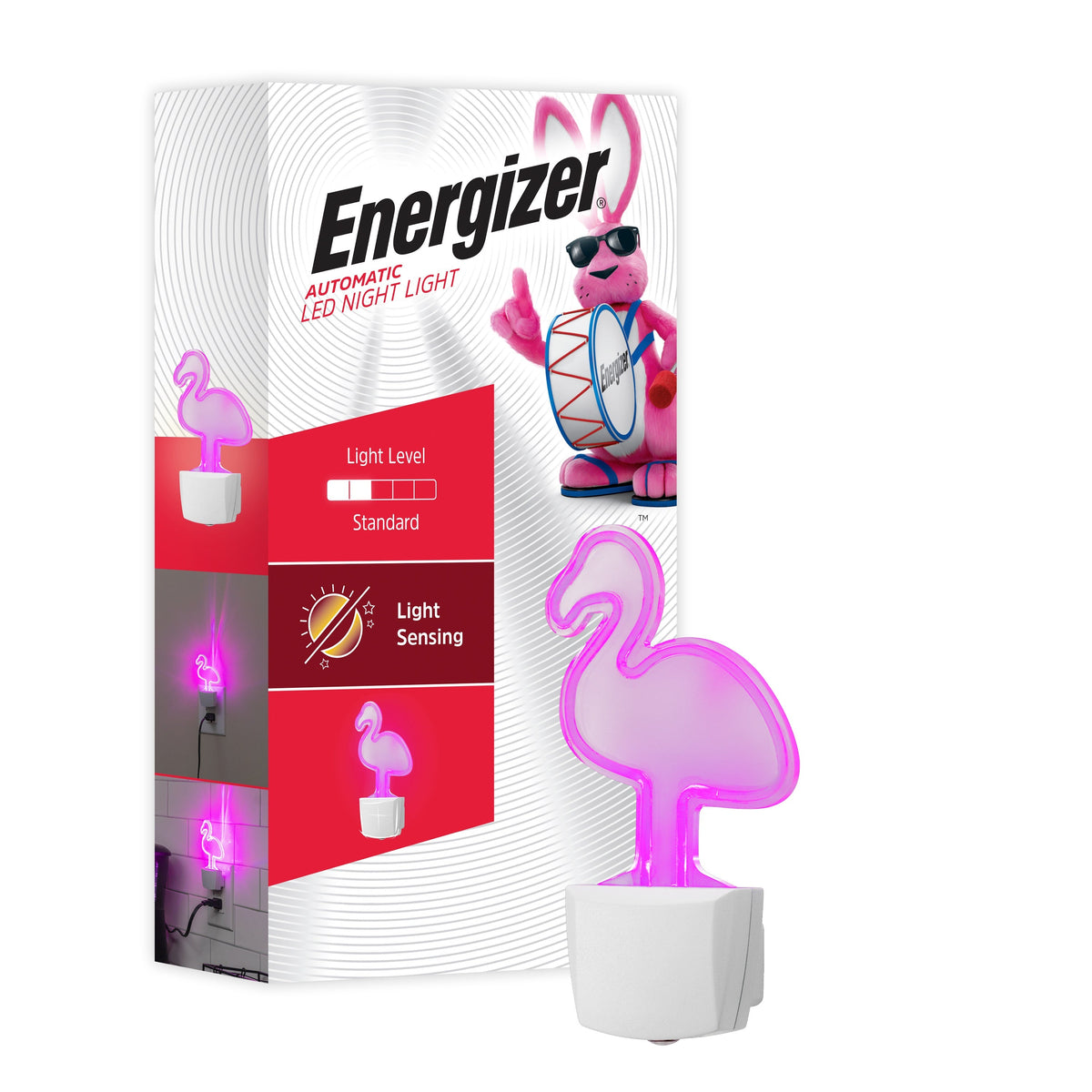 Energizer Flamingo Plug-In Light Sensing LED Night Light, Neon Pink