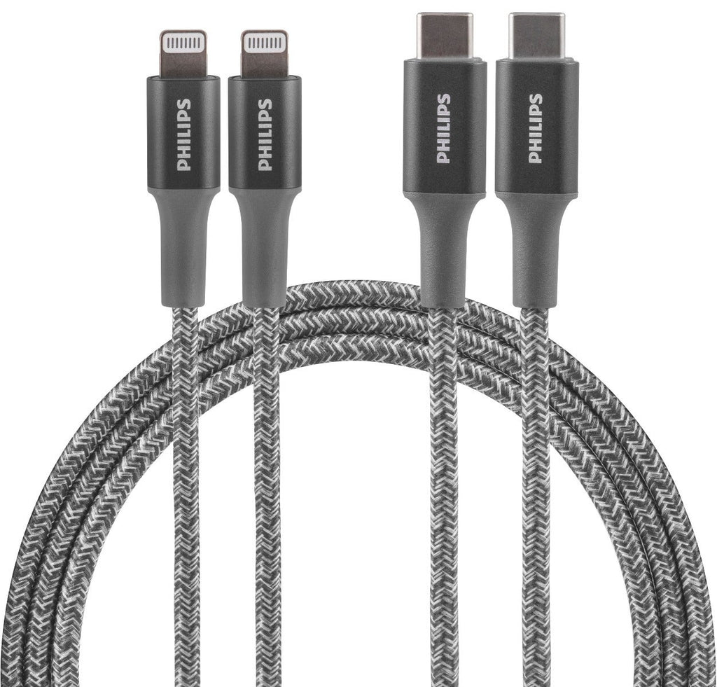 Philips 3ft. USB-C to Lightning Charging Cable with Braided Cord, 2 Pack, Gray