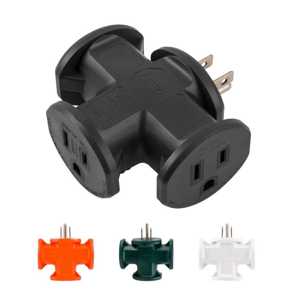 Philips 3-Outlet T-Shaped Adapter, Black