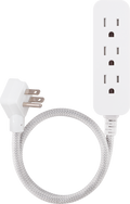 Cordinate 3-Outlet 2ft. Braided Extension Cord with Flat Plug, White/Gray