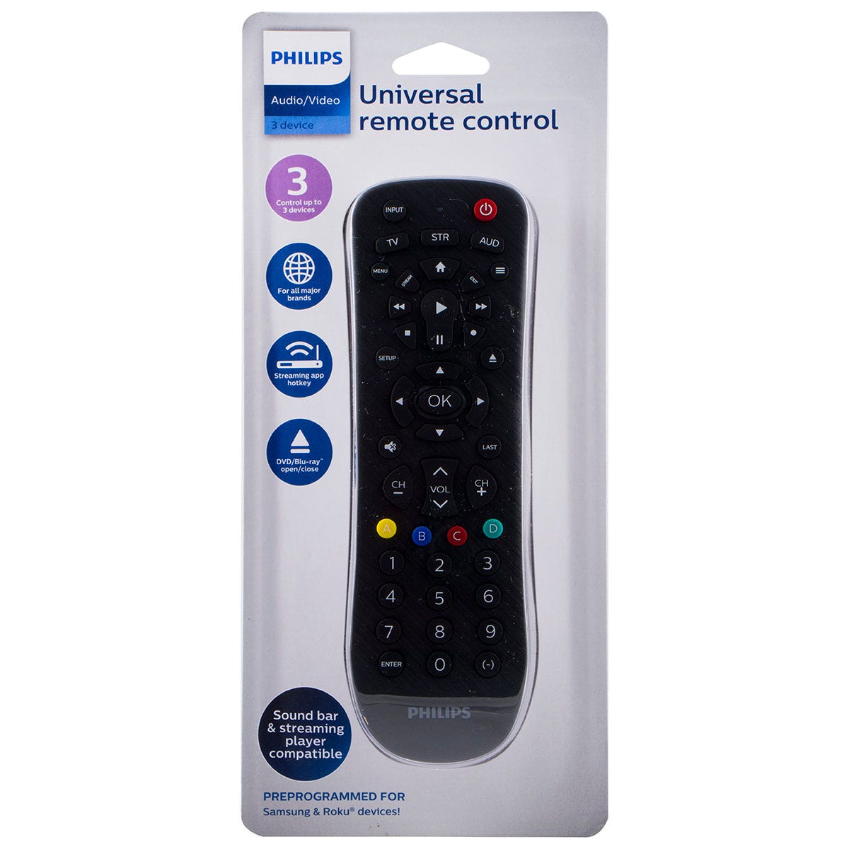 Philips 3-Device Universal Remote, Brushed Black