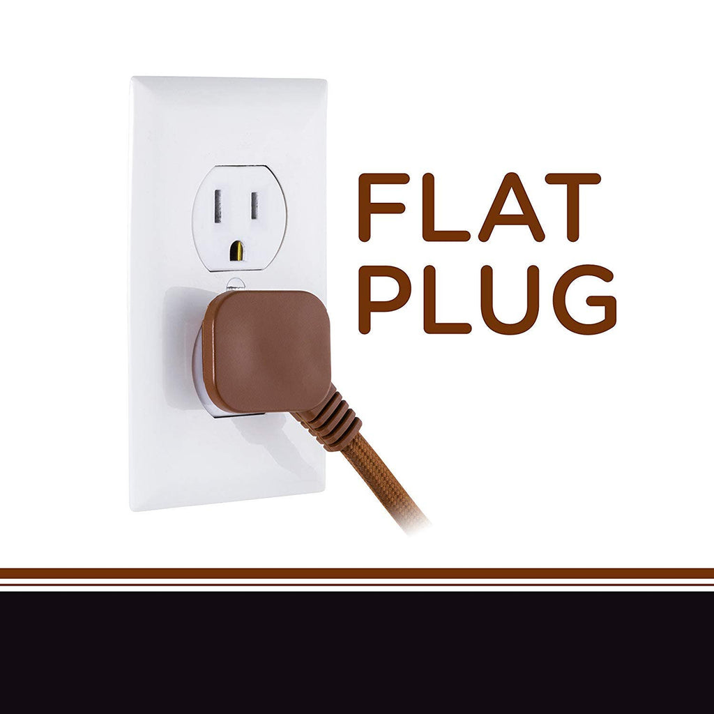 Cordinate 3-Outlet 8ft. Braided Extension Cord with Flat Plug, Brown