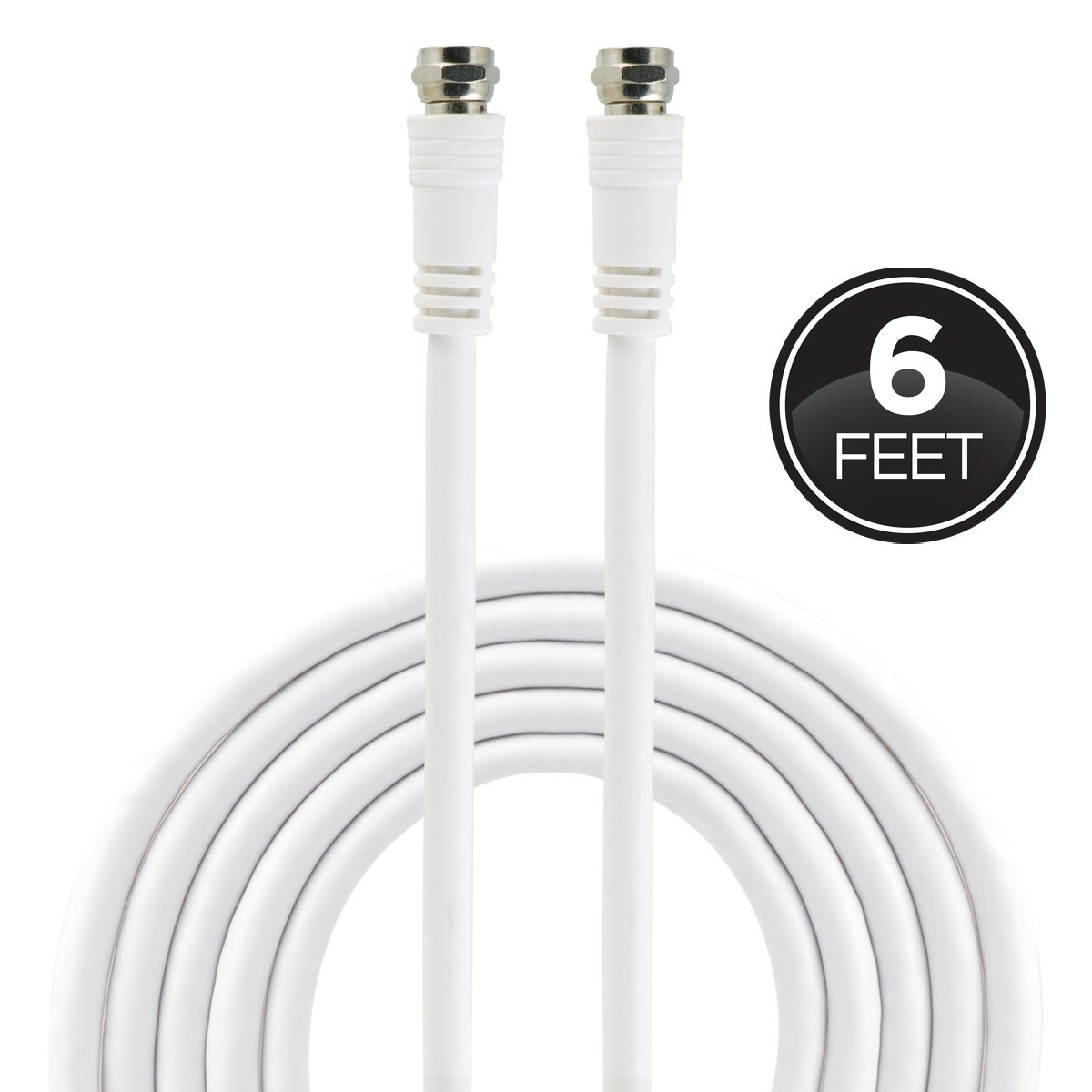 GE 6ft. RG6 Coaxial Cable with F-Type Connectors, White