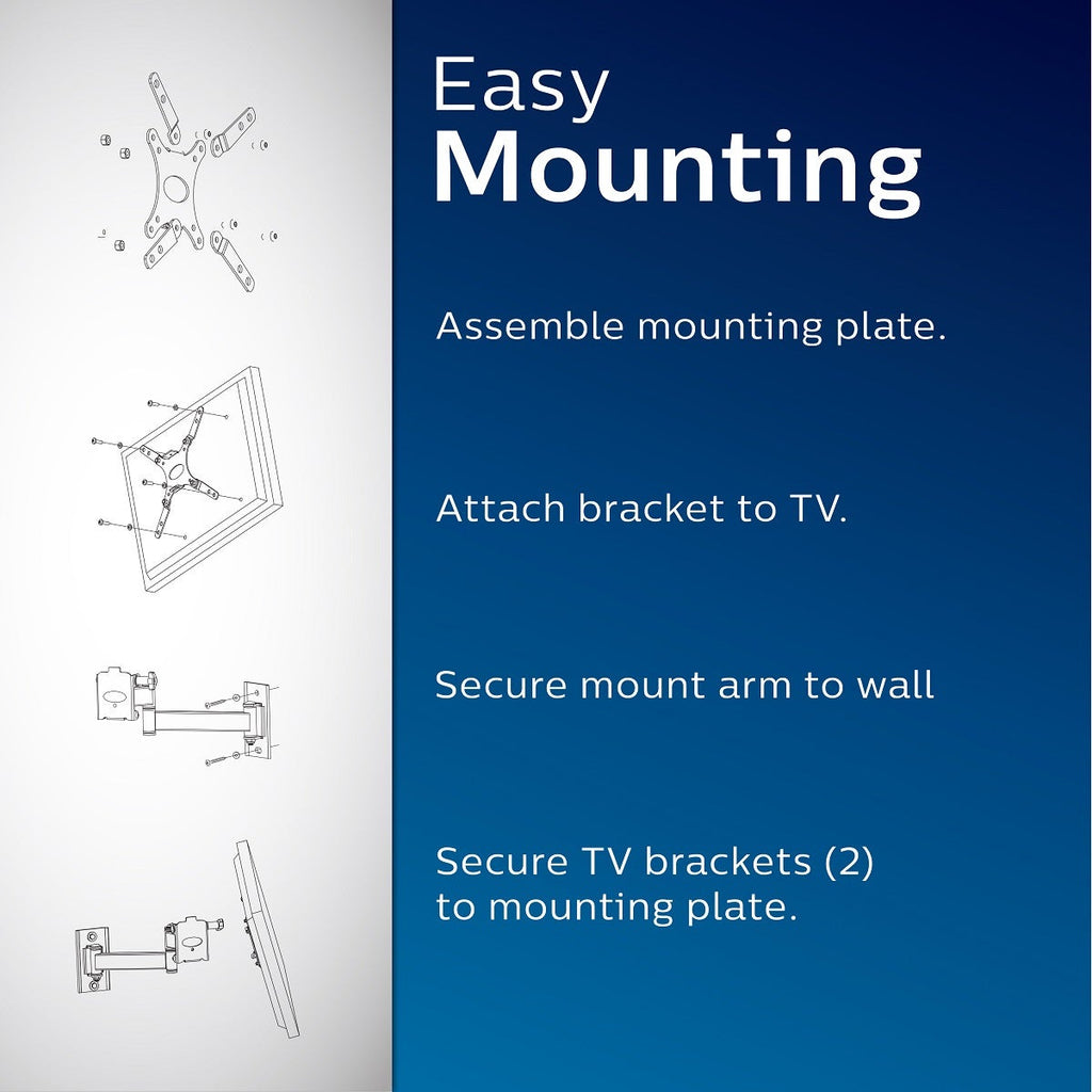Philips Full-Motion TV Wall Mount, Up to 55in., Black