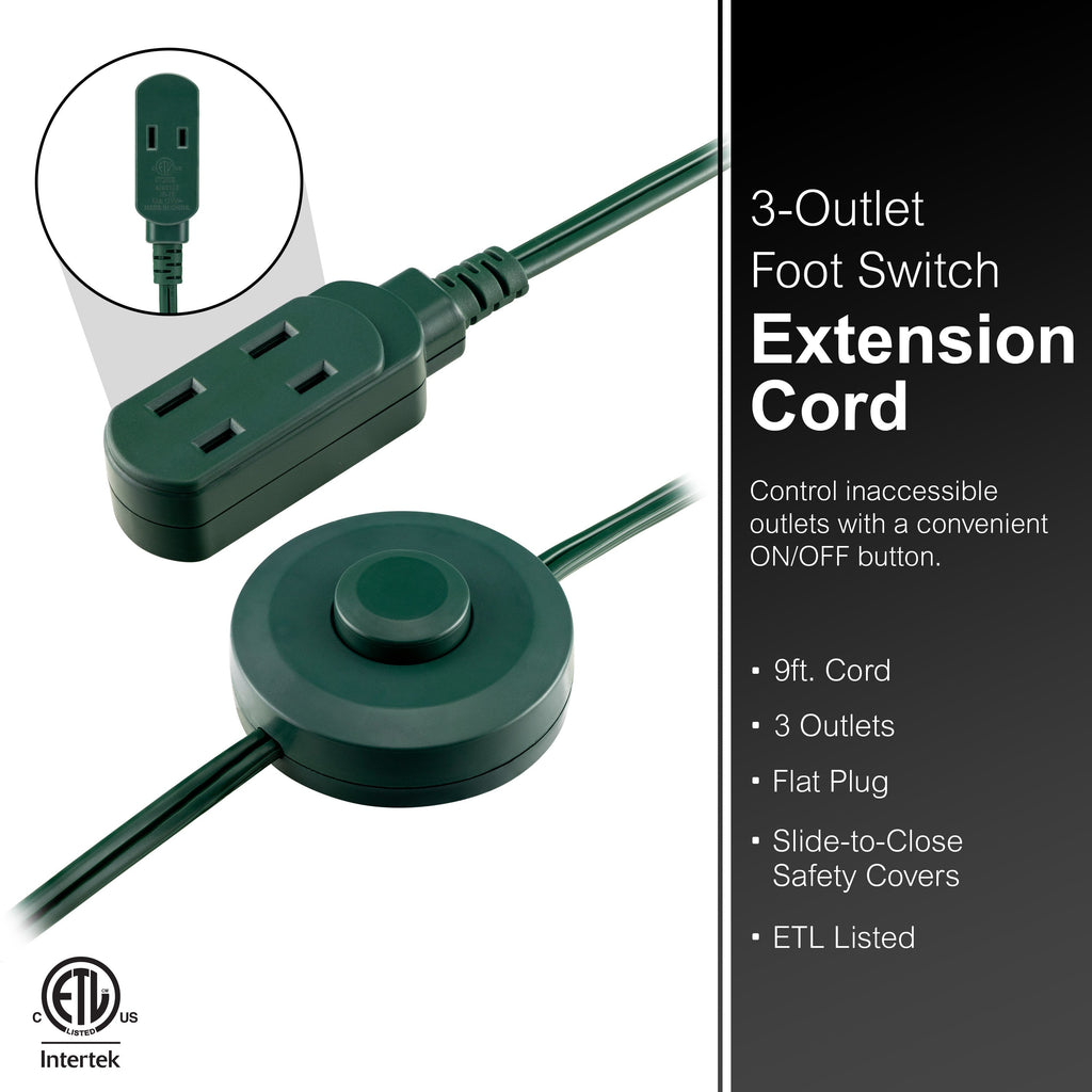 GE 3-Outlet 9ft. Extension Cord with Footswitch, Green