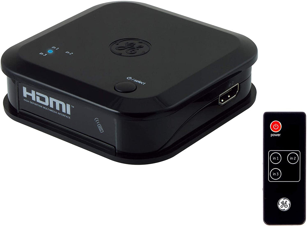 GE 3-Device HDMI Switch with Wireless Remote, Black