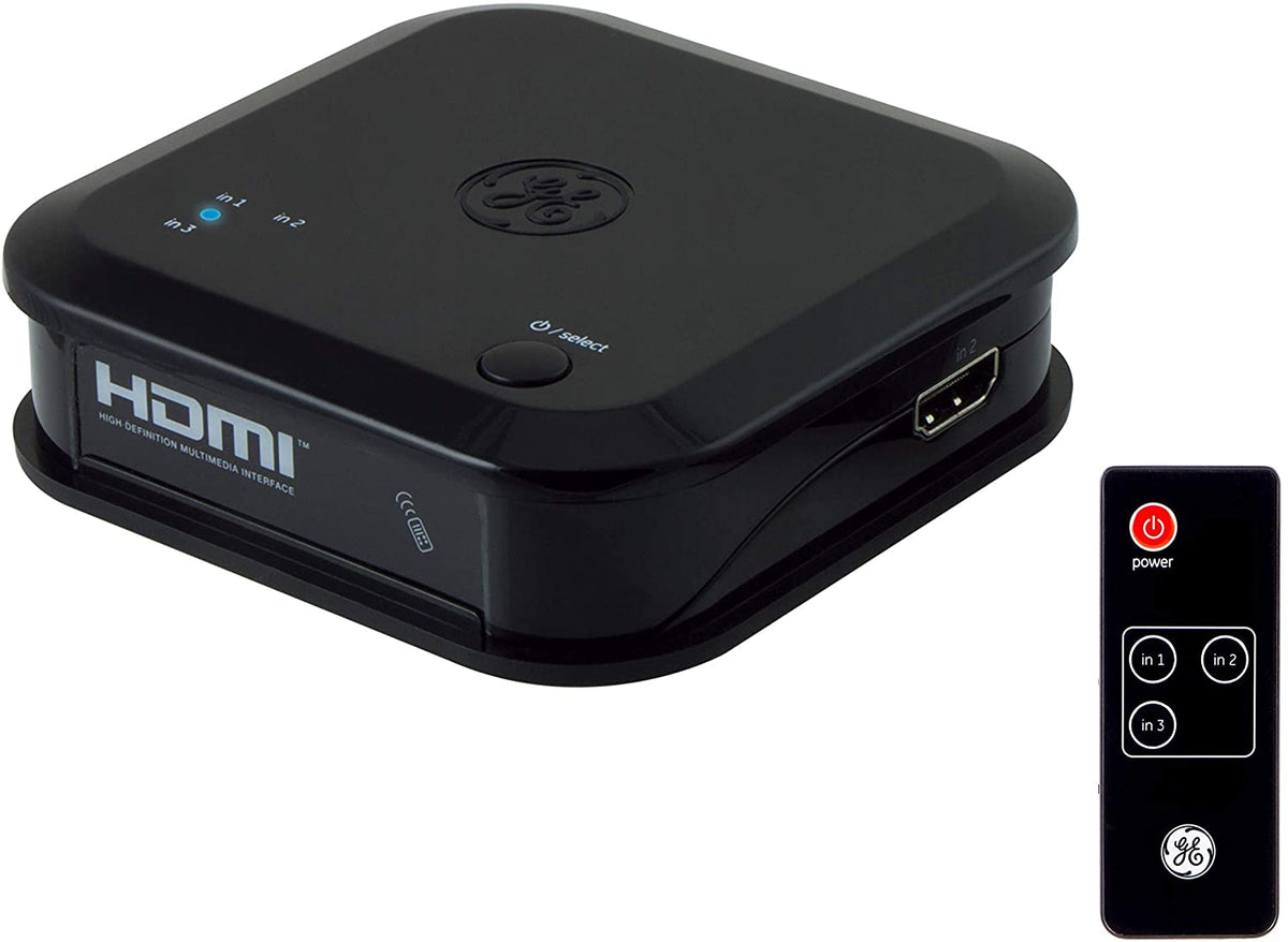 GE 3-Device HDMI Switch with Wireless Remote, Black
