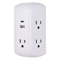 GE 5-Outlet 2-USB Wall Tap with Surge Protection and USB-C, White