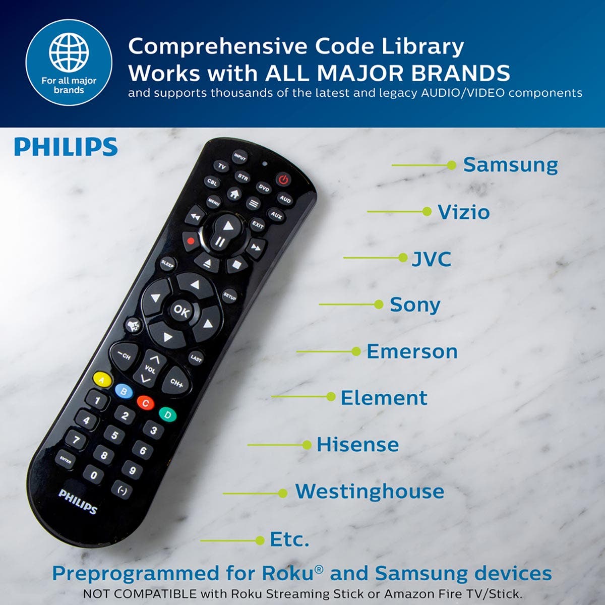 Philips 6-Device Universal Remote, Black