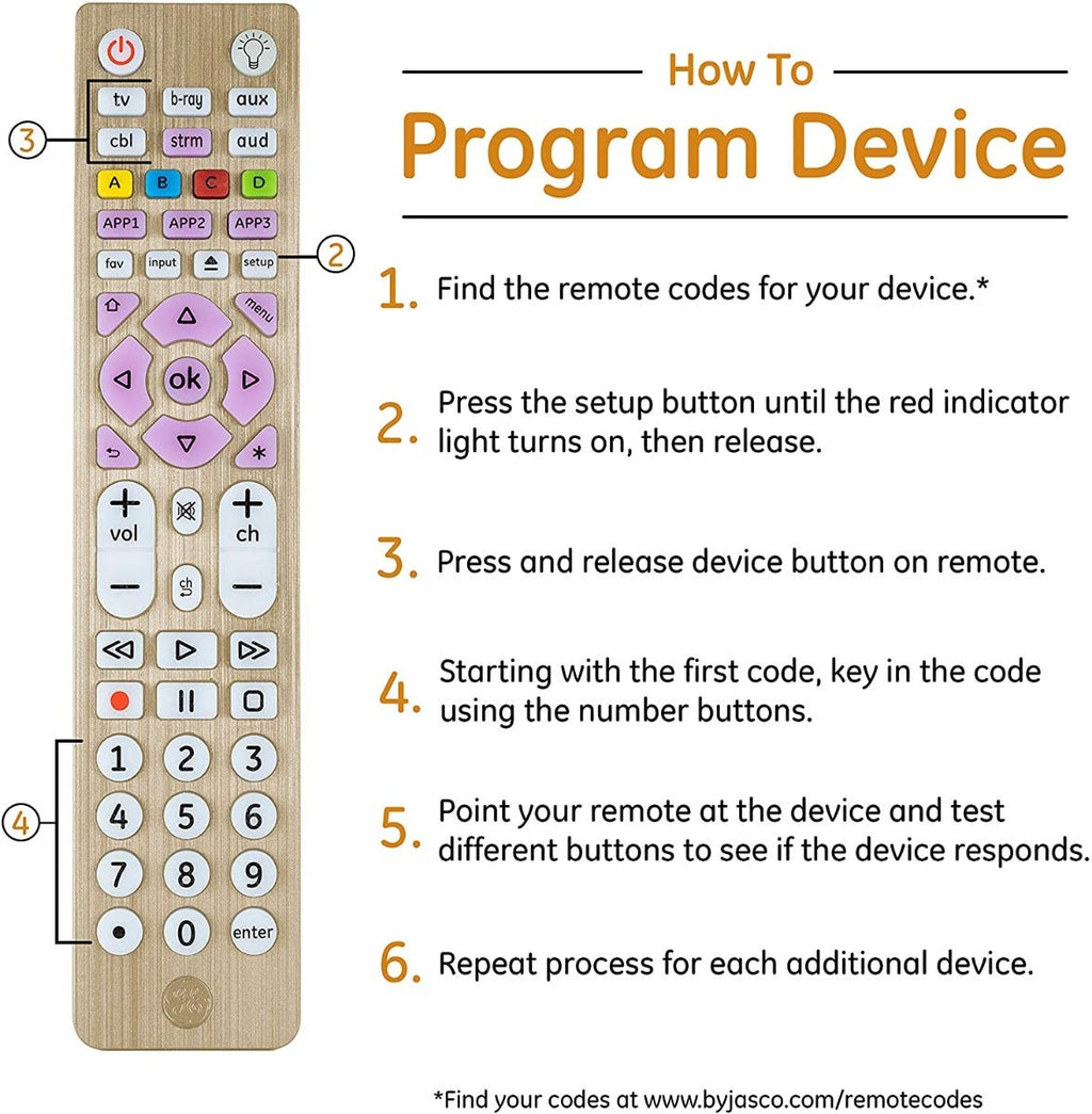 GE 6-Device Backlit Universal Remote, Brushed Gold