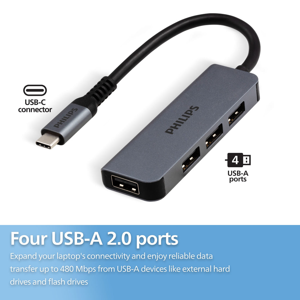 Philips USB-C to USB-A 4-Port Adapter, Silver