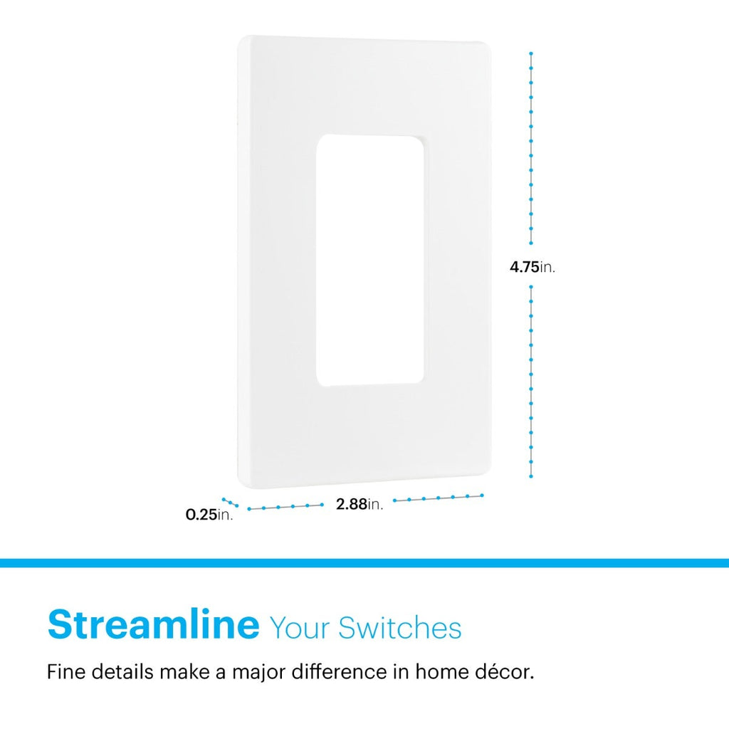 Power Gear Single Screwless Rocker Light Switch Wall Plate, 5 Pack, White