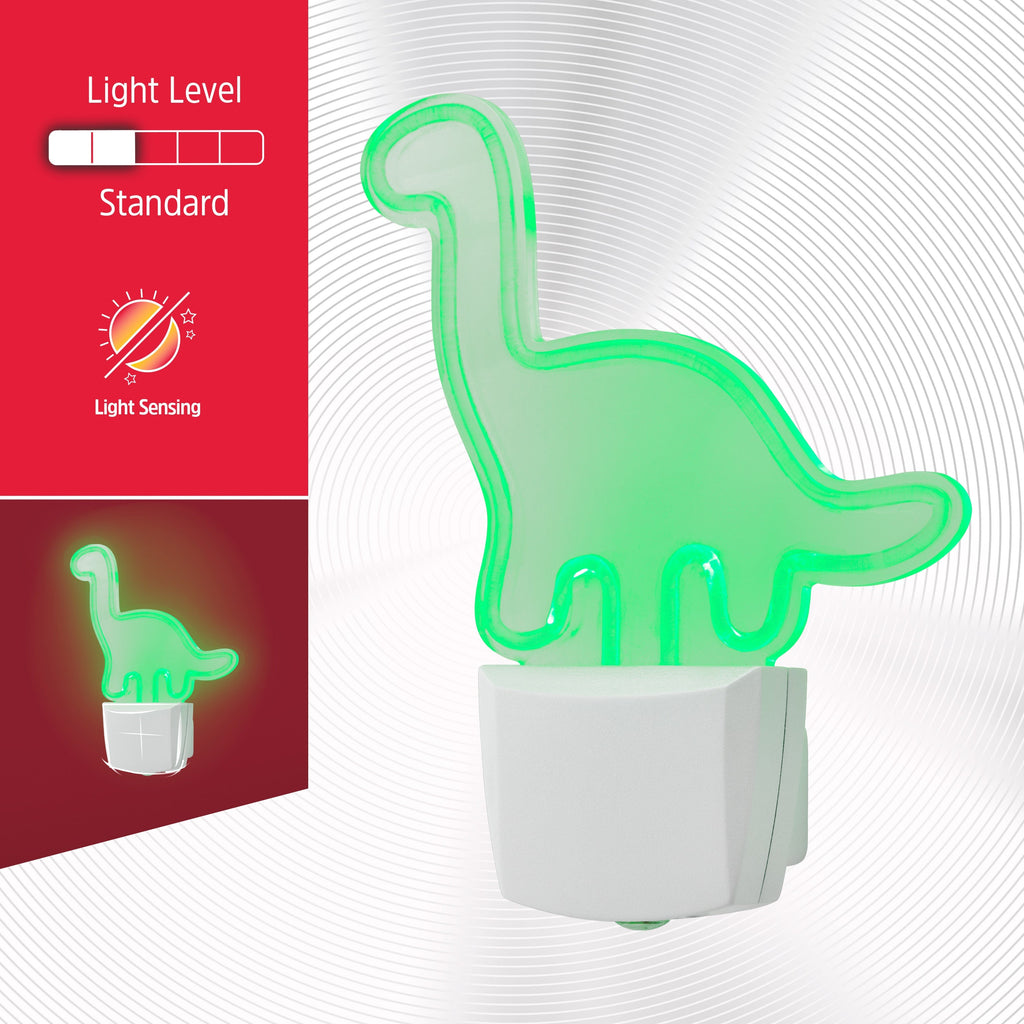 Energizer Dinosaur Plug-In Light Sensing LED Night Light, Neon Green