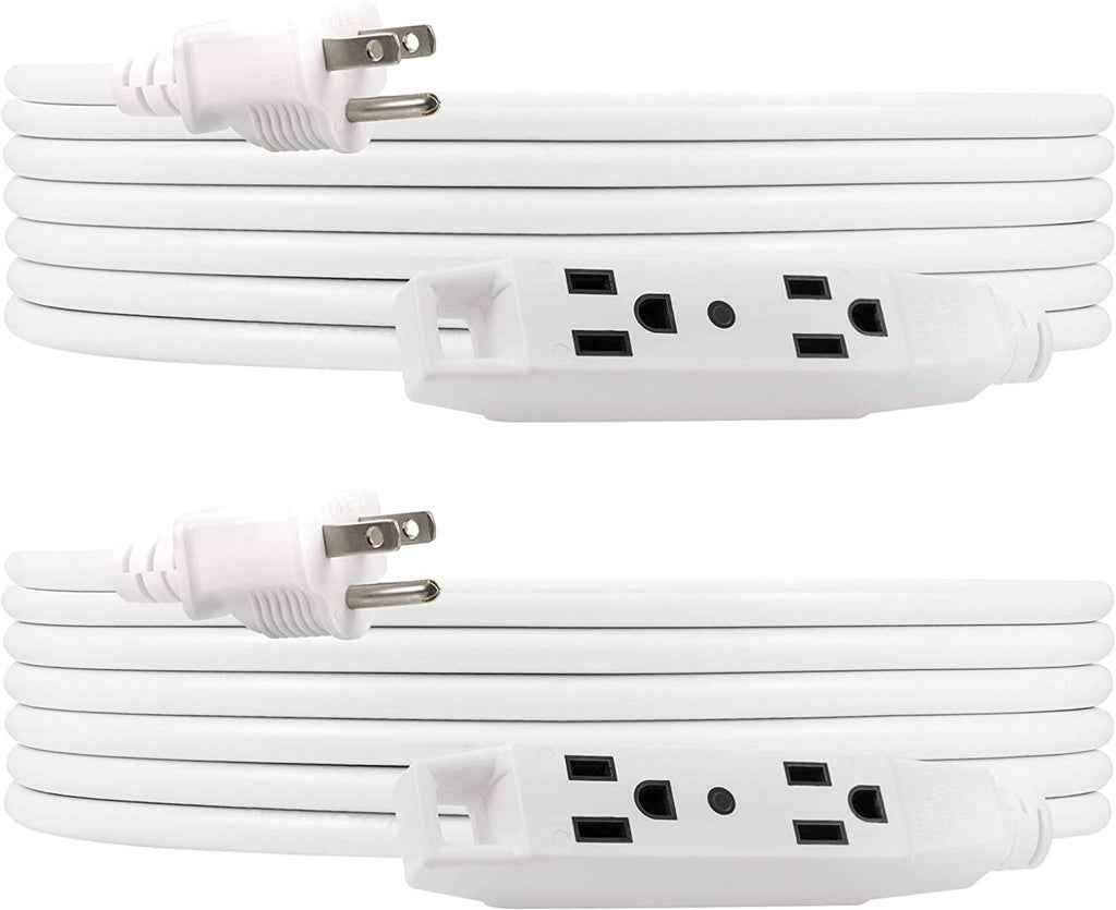 UltraPro 3-Outlet 25ft. Heavy Duty Indoor/Outdoor Extension Cord, 2 Pack, White