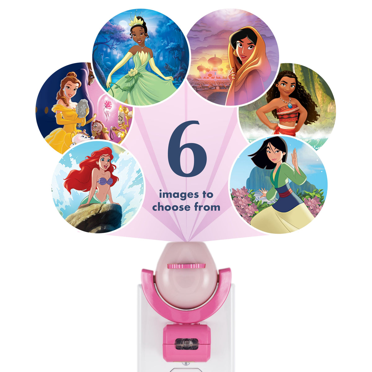 Projectables Disney Princesses Light Sensing 6-Image LED Night Light, Pink
