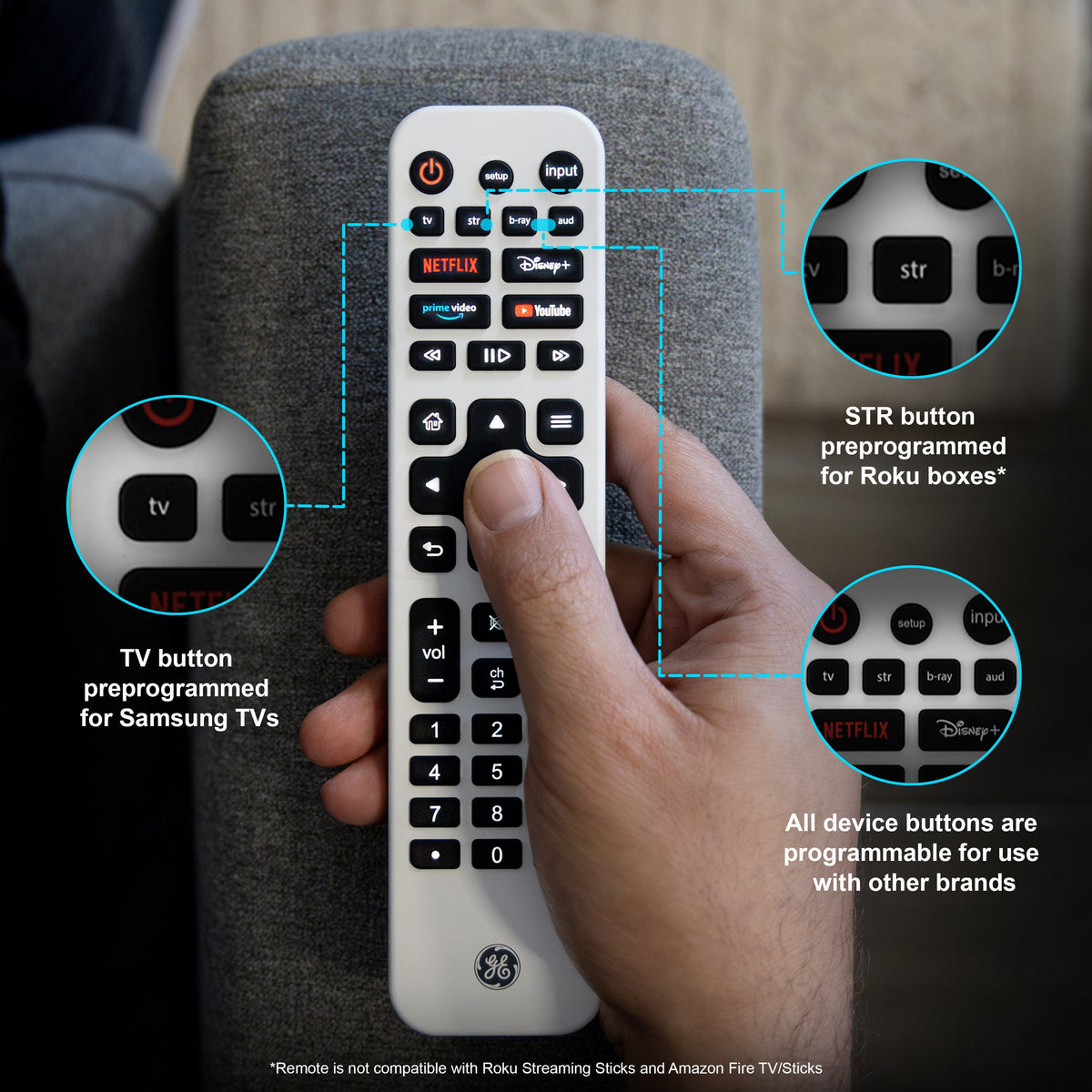GE 4-Device Rechargeable Backlit Universal Remote, White
