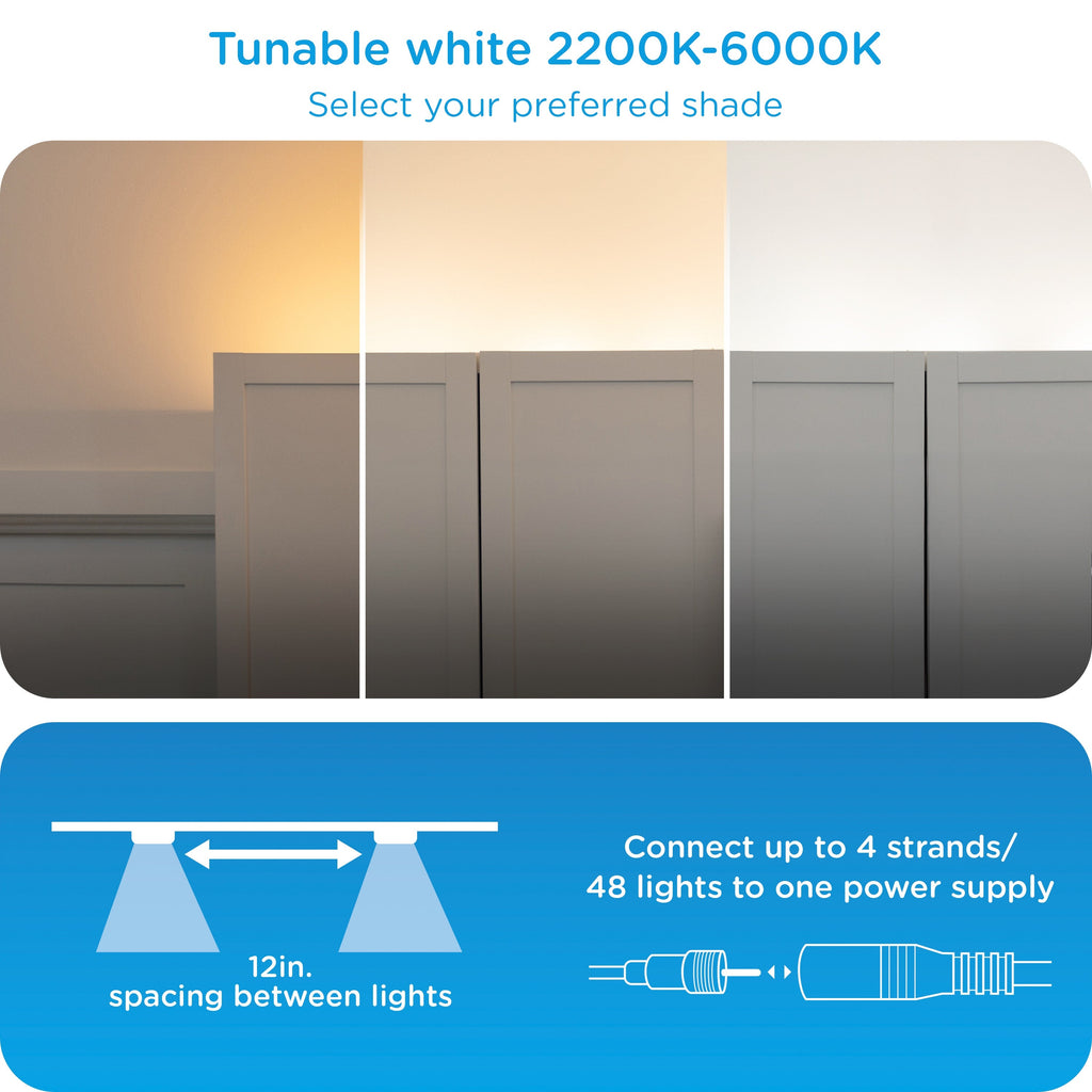 Enbrighten WiFi VIBE Spectrum Color-Changing Wall Lights Extension Strand, 12ft. White Cord