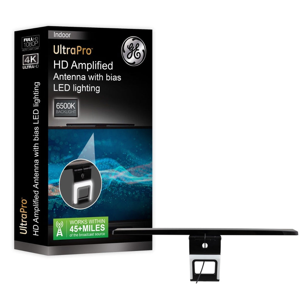 GE Enlighten HD Amplified Antenna with Bias LED Lighting, Black