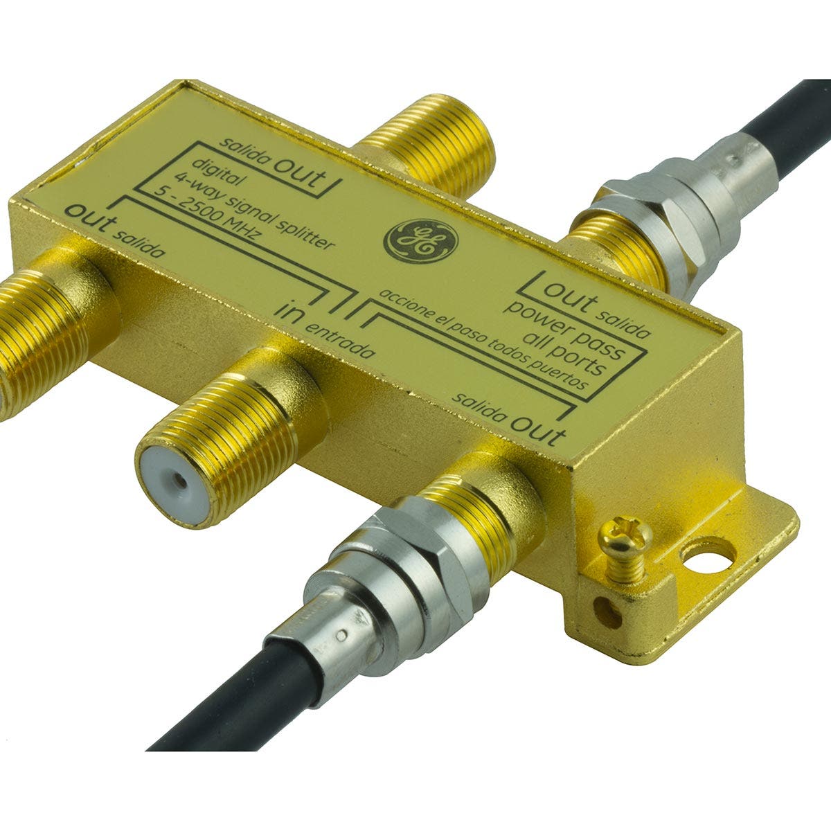GE Pro Digital 4-Way Coaxial Splitter, Gold