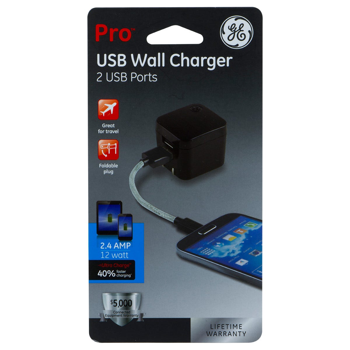 GE Pro 2-USB Wall Charger, Black