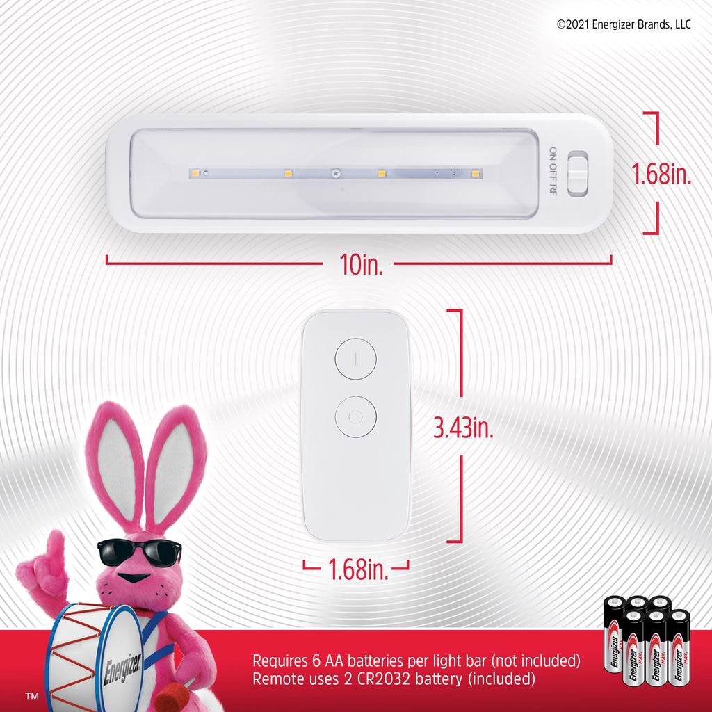 Energizer 10in. Battery Operated LED Light Bar with Remote, 2 Pack, White