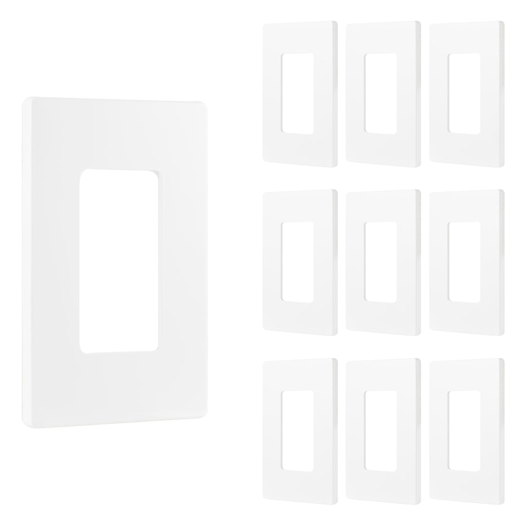 Power Gear Single Screwless Rocker Light Switch Wall Plate, 10 Pack, White