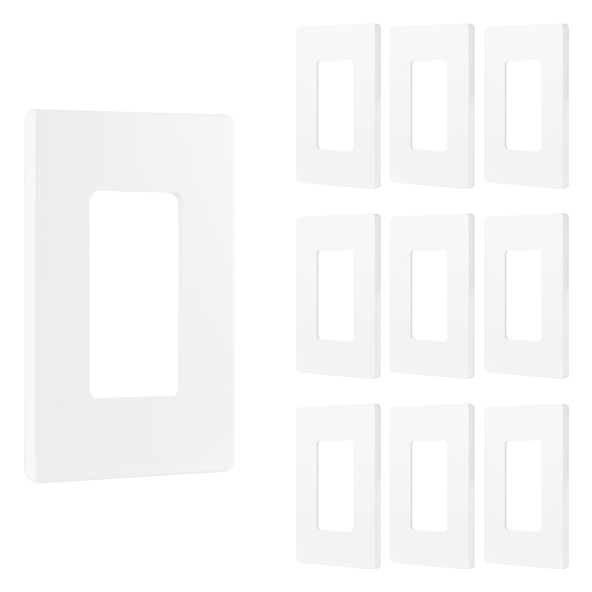 Power Gear Single Screwless Rocker Light Switch Wall Plate, 10 Pack, White