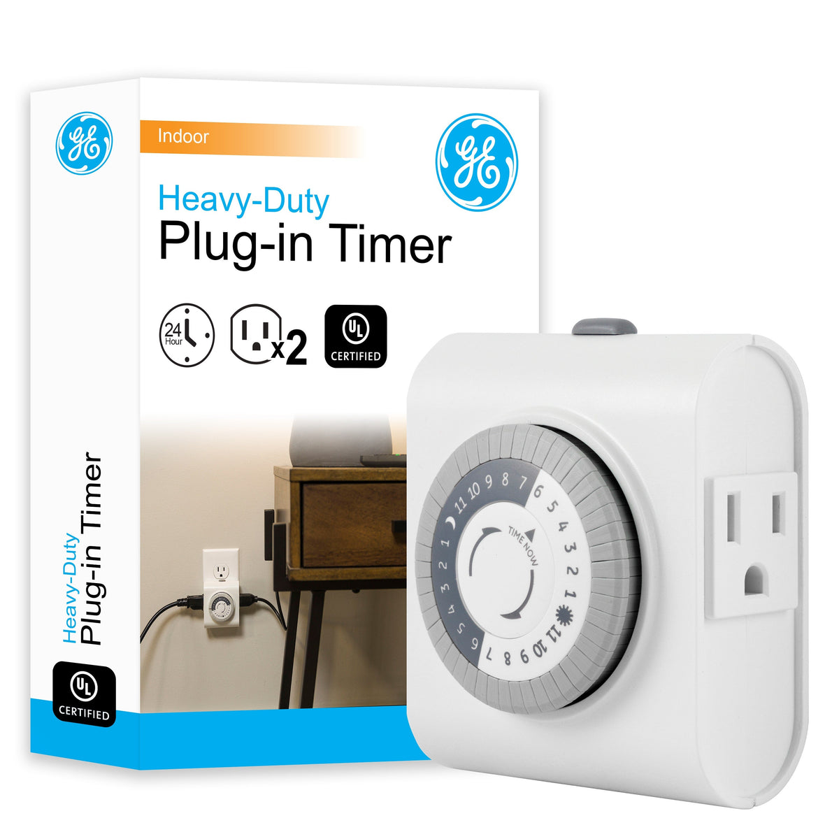 GE Indoor Plug-In 24-Hour Mechanical Timer, 2 Pack, White