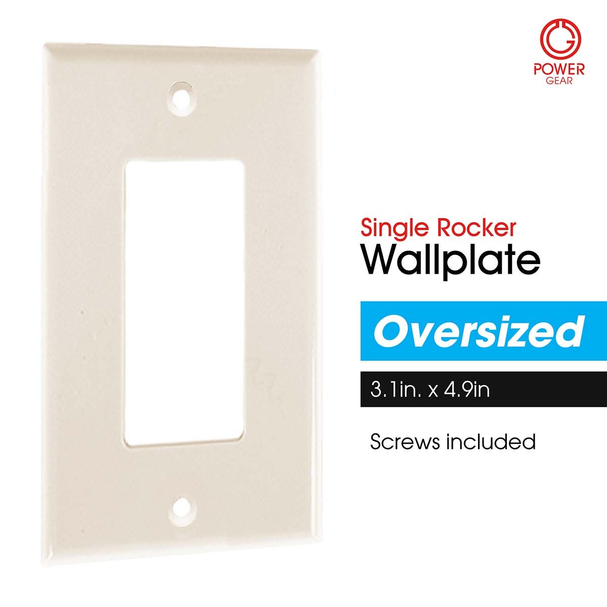 Power Gear Single Rocker Switch Oversized Wall Plate, Light Almond