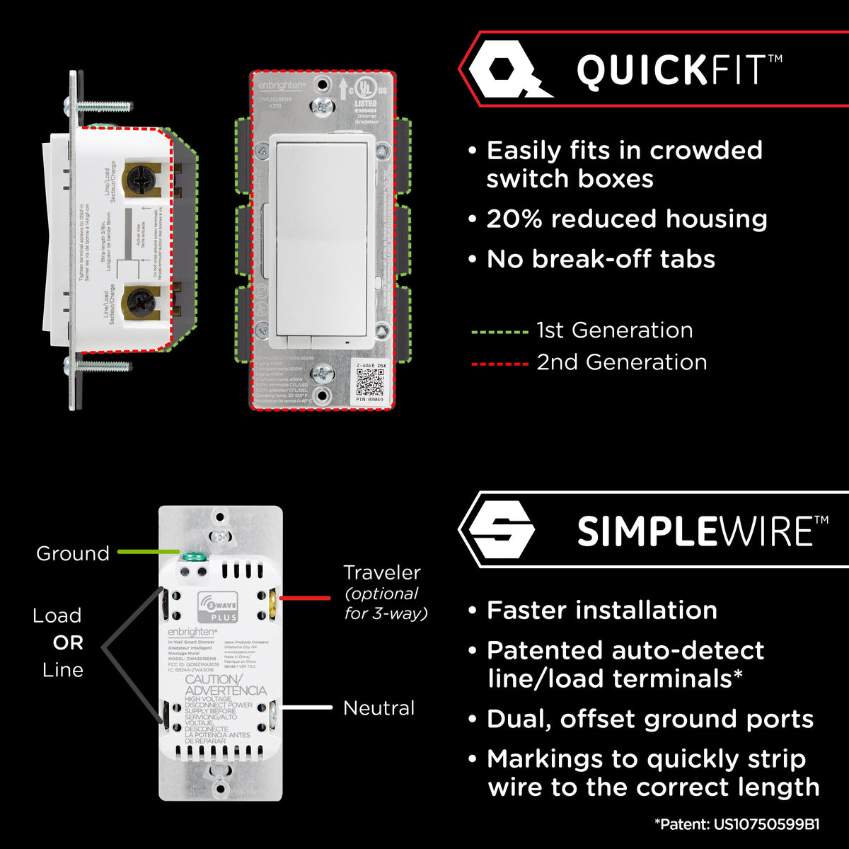 Enbrighten Z-Wave Plus In-Wall Smart Paddle Dimmer, 700 Series, White/Almond