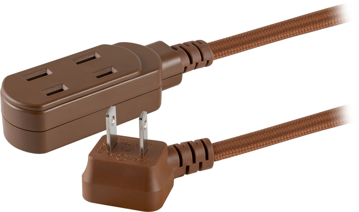 Cordinate 3-Outlet 8ft. Braided Extension Cord with Flat Plug, Brown