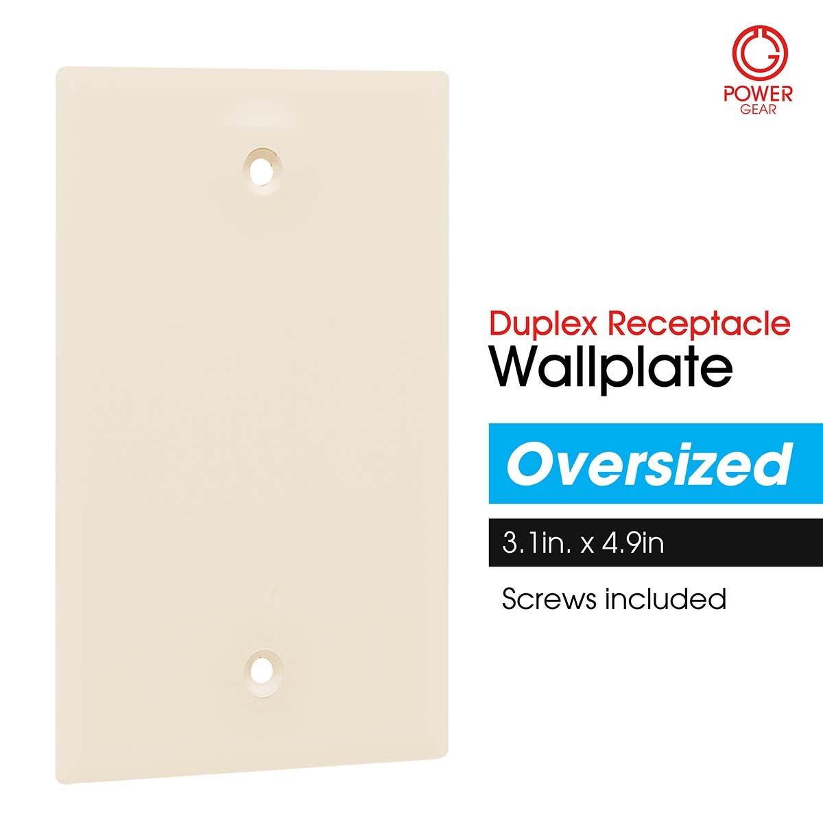 Power Gear Single Blank Oversized Wall Plate Cover, Light Almond