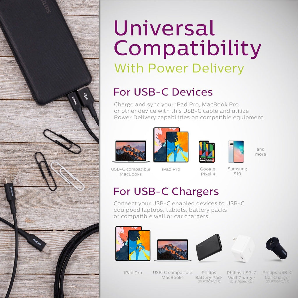 Philips 6ft. USB-C Braided Charging Cable, Black